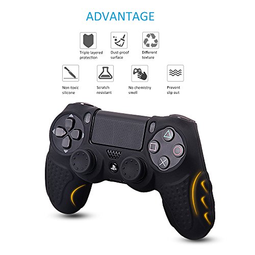 Black Silicone Skin Grip for PS4 Controller with Thumb Grips