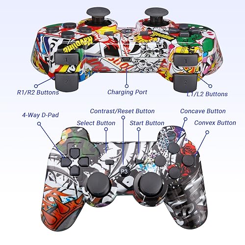 PS3 Controller 2-Pack with Upgraded Joystick, Bluetooth Connection