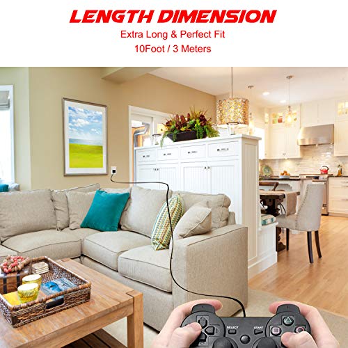 10Ft Charger Cable for PS3 Controller + Magnetic Ring