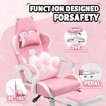 Pink Gaming Chair with Cat Paw Lumbar Cushion