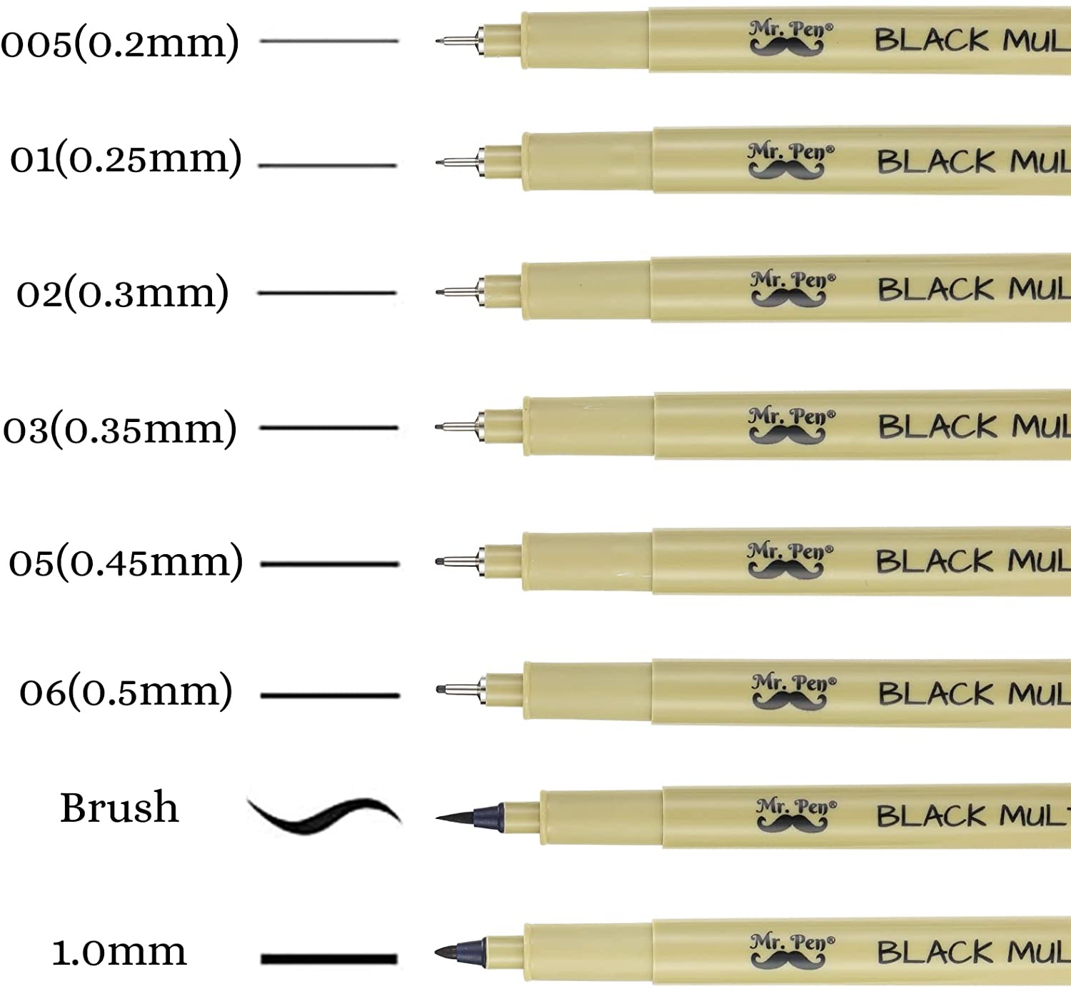 Mr. Pen Multiliner, Schwarz, 8 Stück