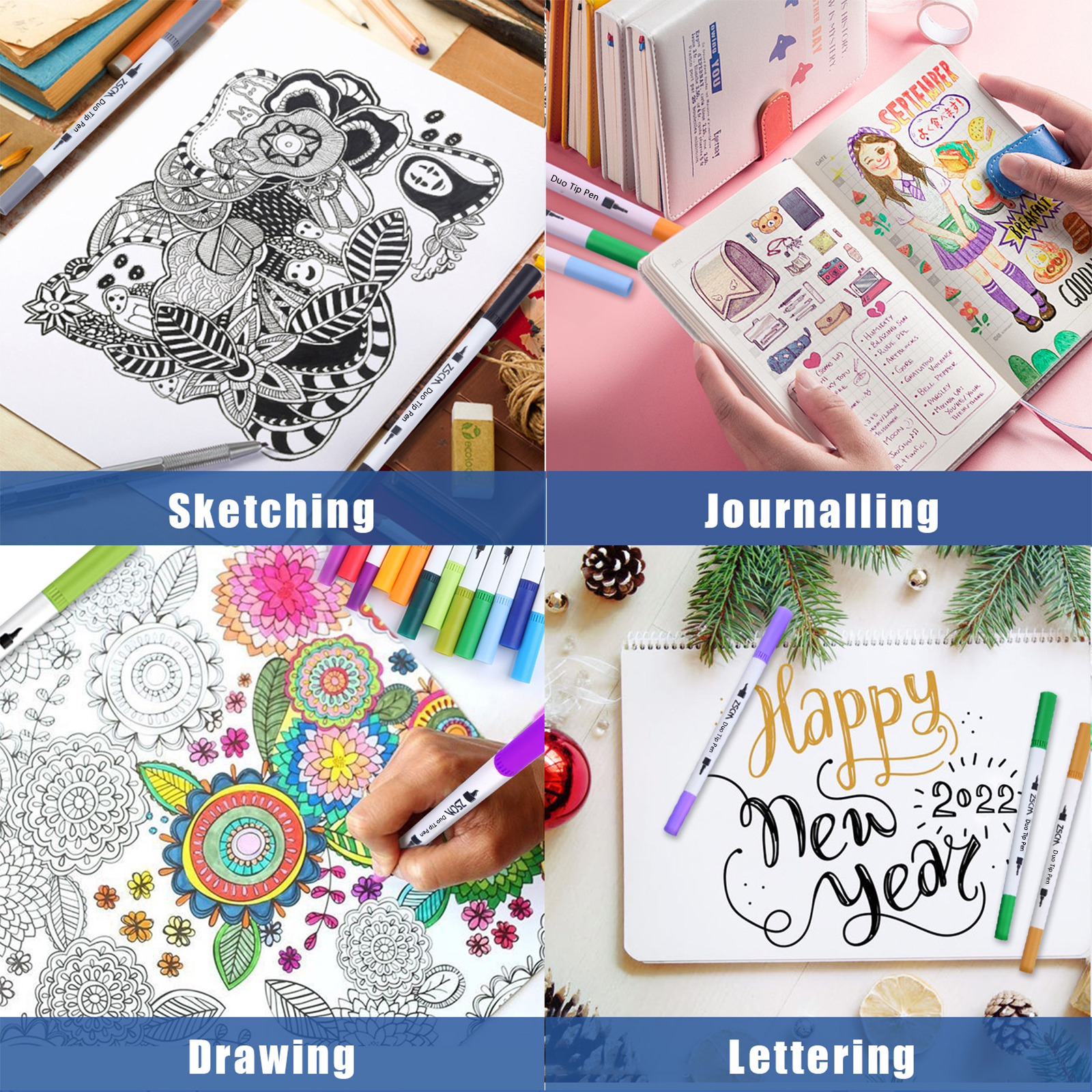 100 Duo Tip Brush Marker Pens - ZSCM