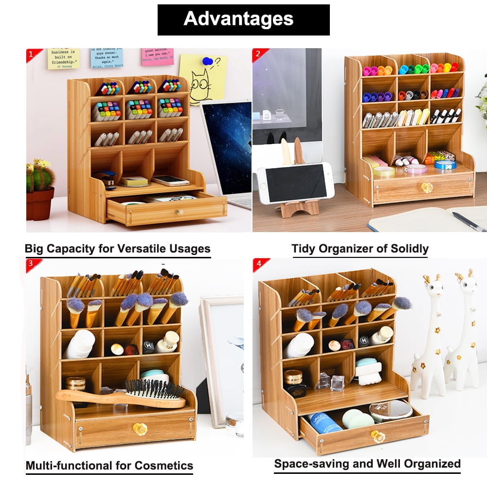 Wooden DIY Desk Organizer with Drawer