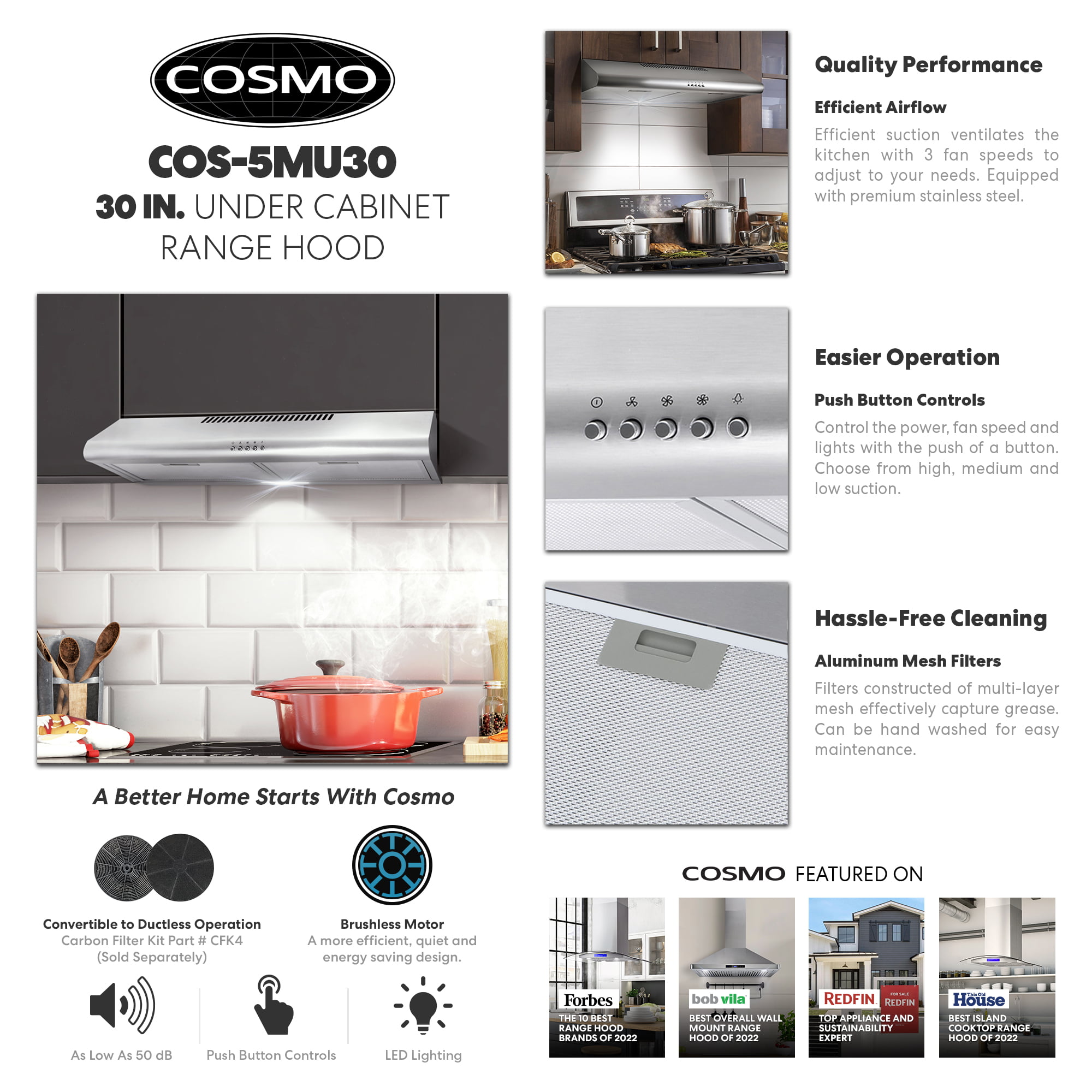 COSMO Slim Range Hood with LED Lights