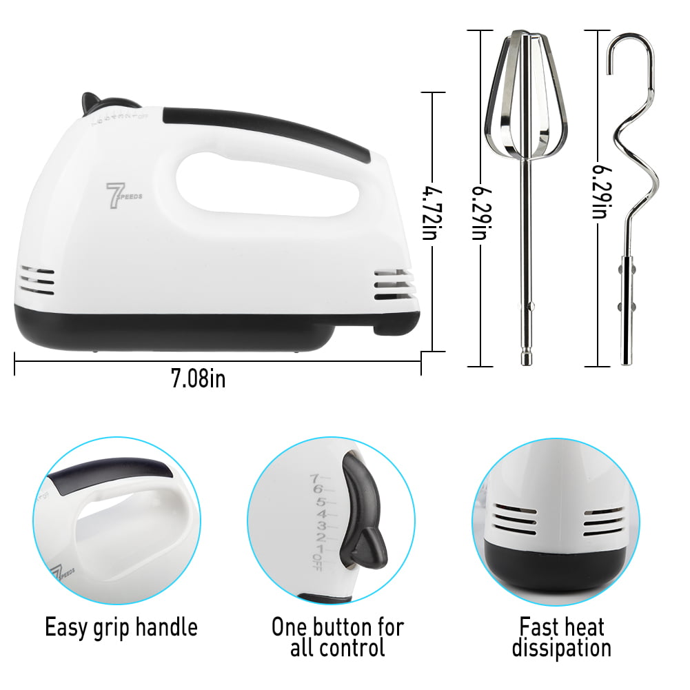 7-Speed Electric Hand Mixer with Whisk & Hooks