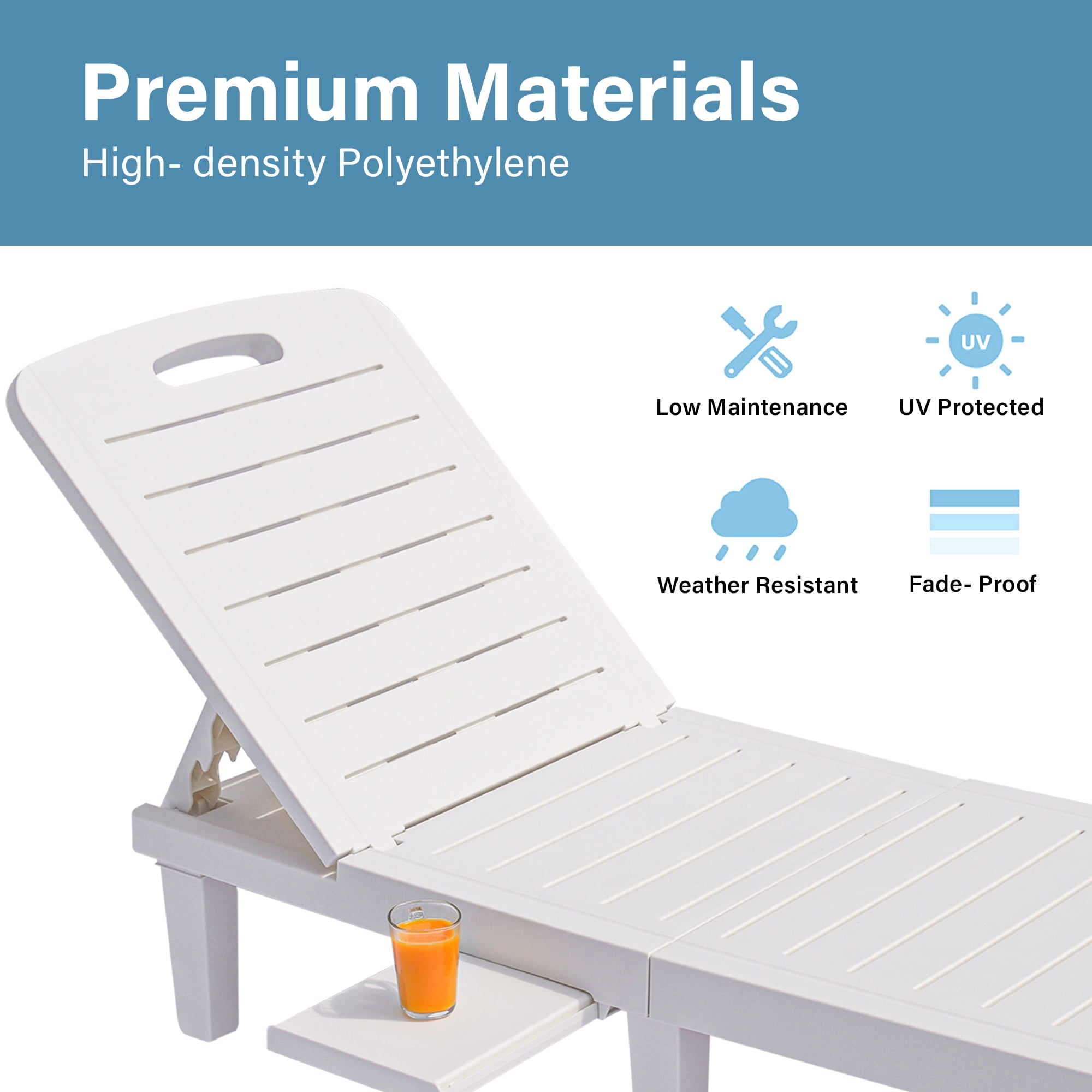 Set of 2 Patio Lounge Chairs with Side Table