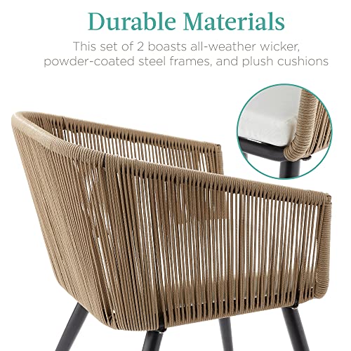 Set of 2 Patio Dining Chairs - Woven Wicker Design