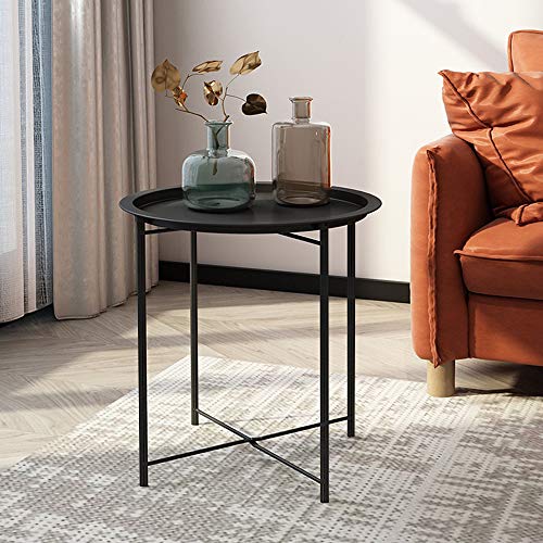 VECELO Round Metal Side Table Set, Black