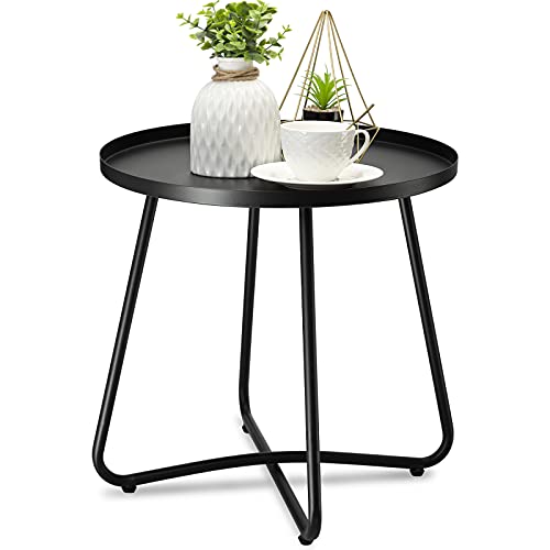 danpinera Small Round Steel Outdoor Side Table Black