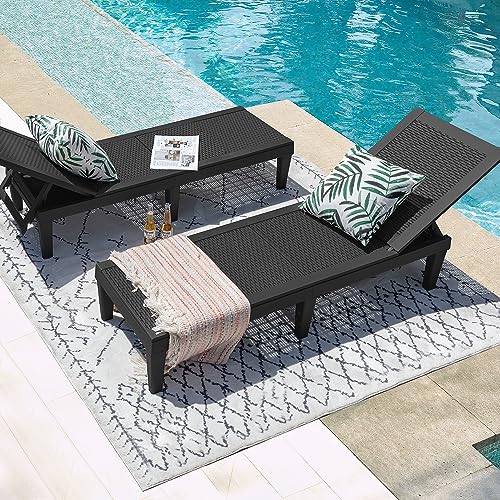 Devoko 2-Pack Adjustable Chaise Lounge Set - Black