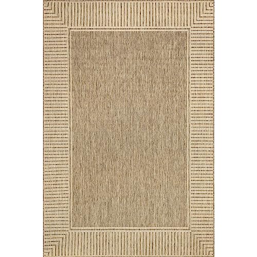 nuLOOM Light Brown Border Indoor/Outdoor Area Rug 5x8