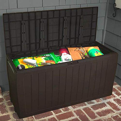 Brown Resin Deck Box for Patio Furniture Organization