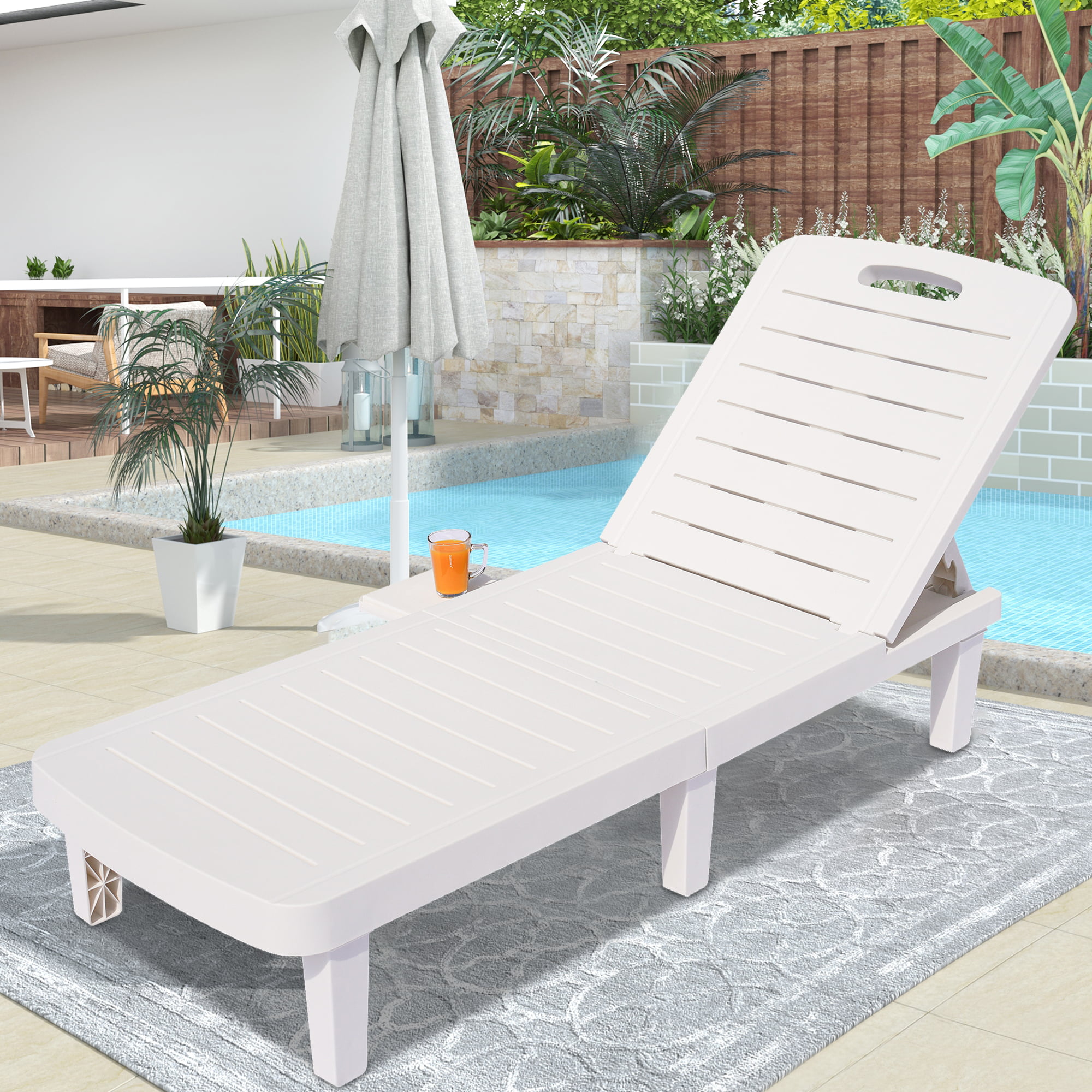 Set of 2 Patio Lounge Chairs with Side Table