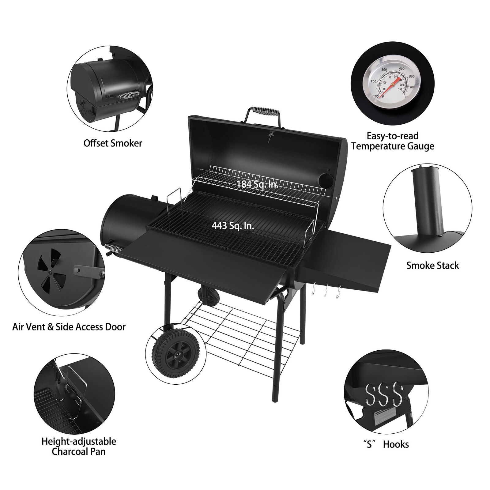 30" Royal Gourmet Charcoal Grill and Smoker