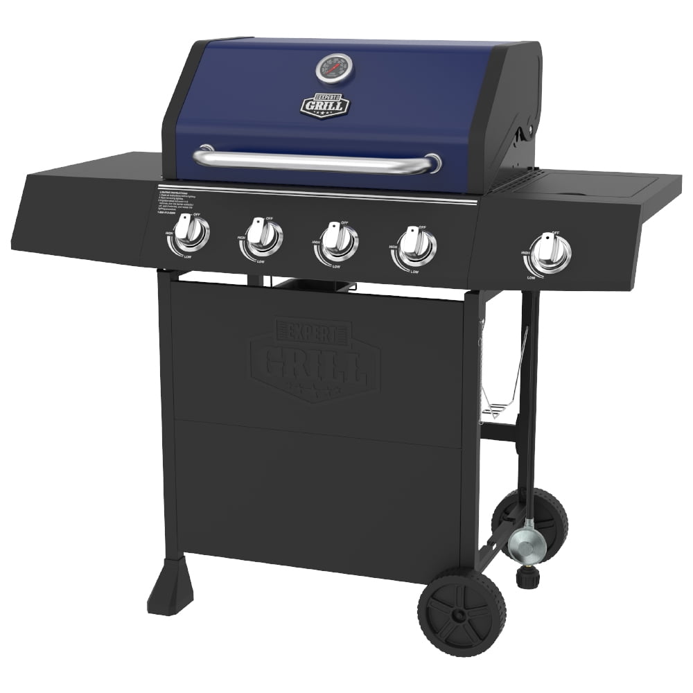 Blue Propane Gas Grill with 4 Burners and Side Burner