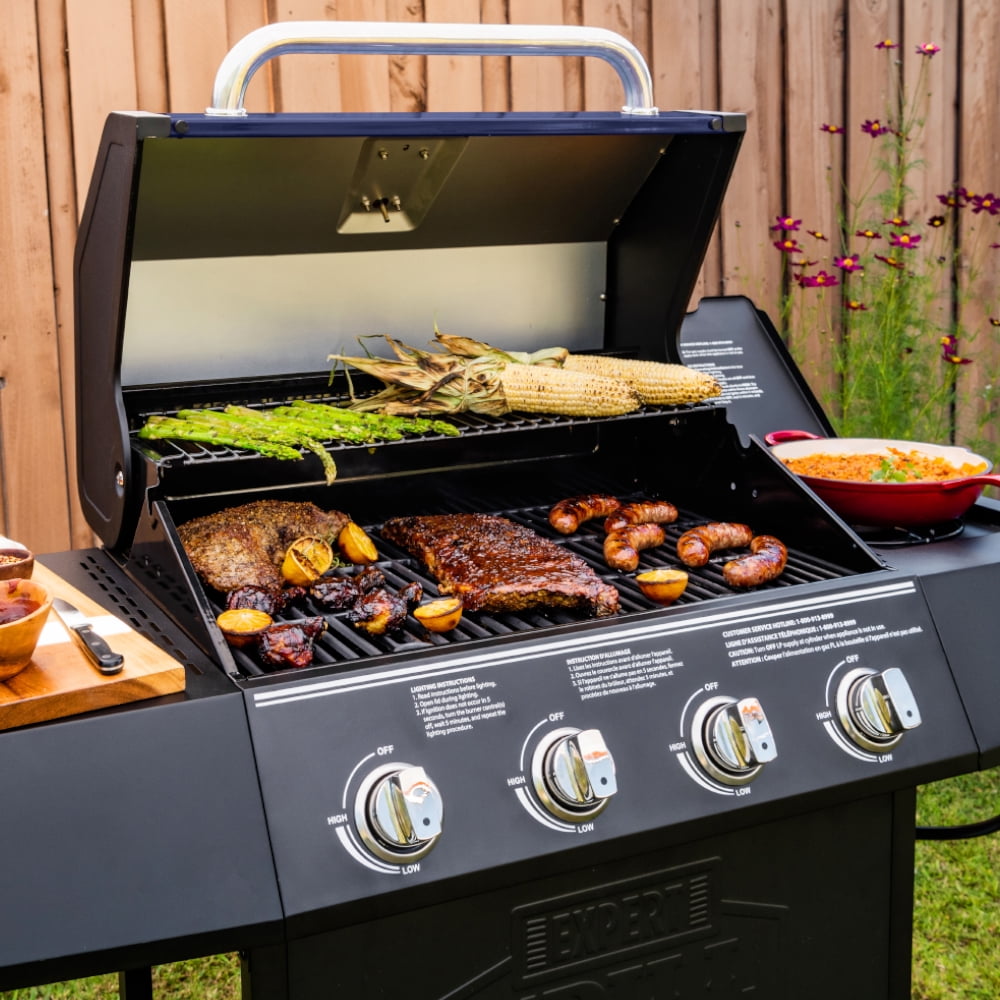 Blue Propane Gas Grill with 4 Burners and Side Burner