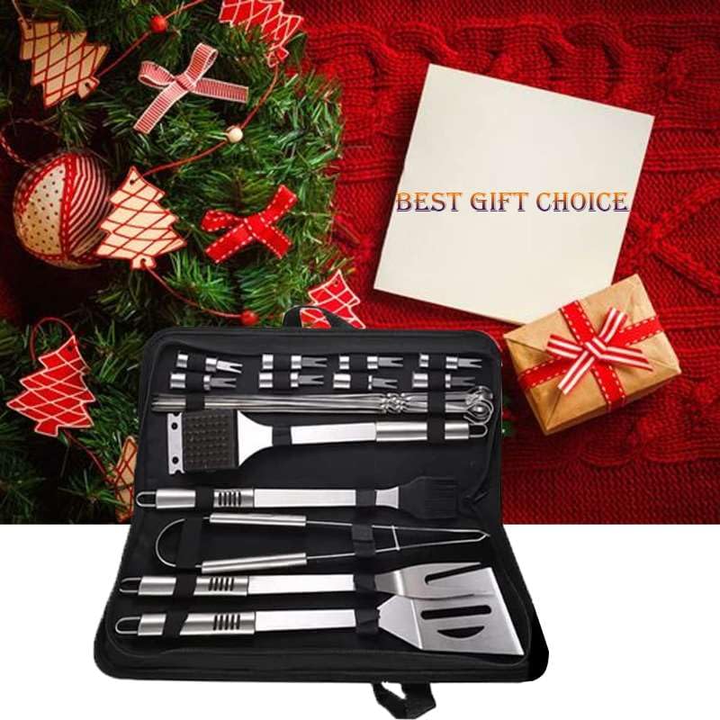 20pc Stainless BBQ Grill Tools Set - Outdoor BBQ Utensil Kit