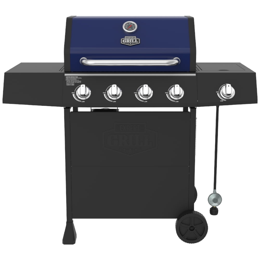 Blue Propane Gas Grill with 4 Burners and Side Burner