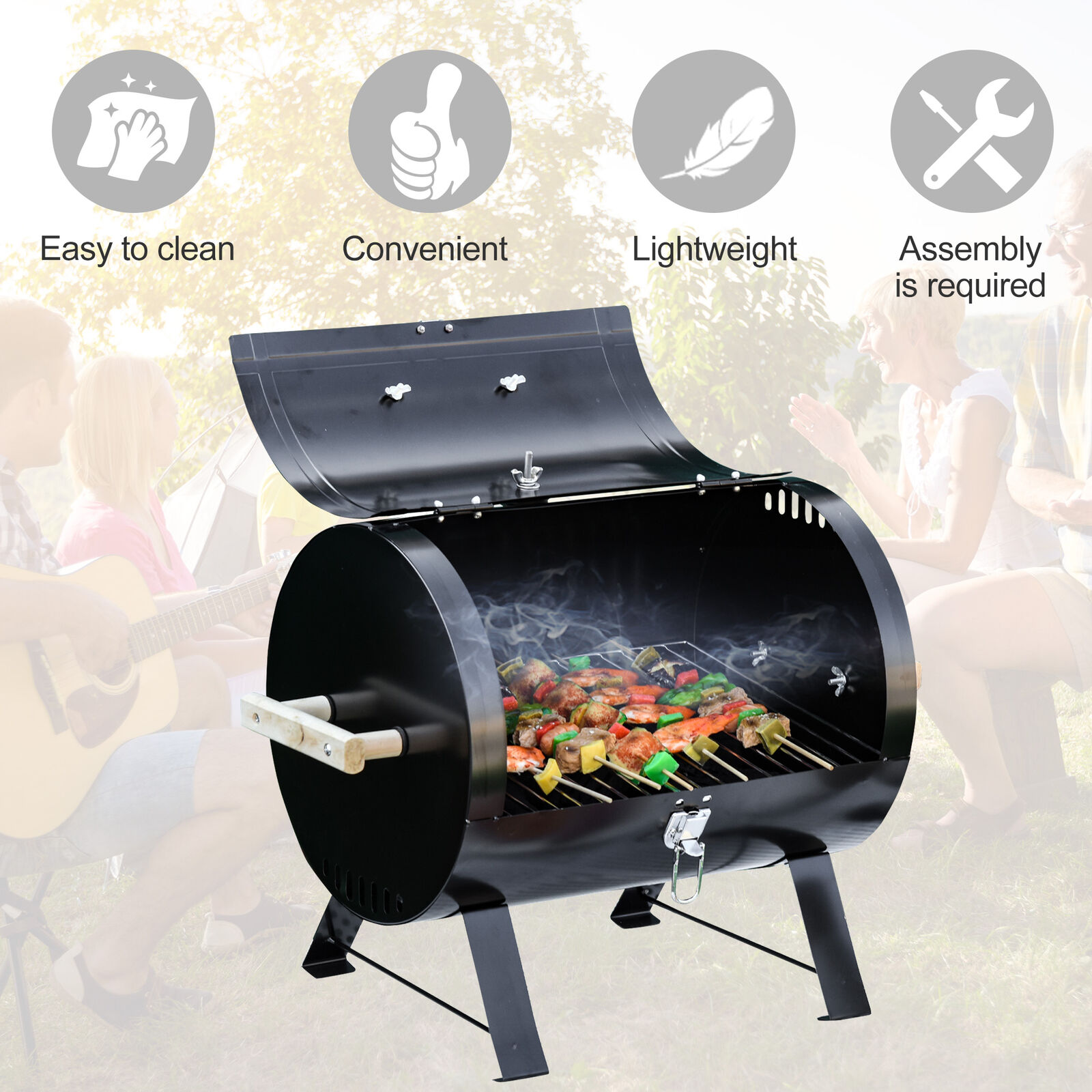 20" Outdoor Tabletop Charcoal BBQ Grill with Wooden Handle