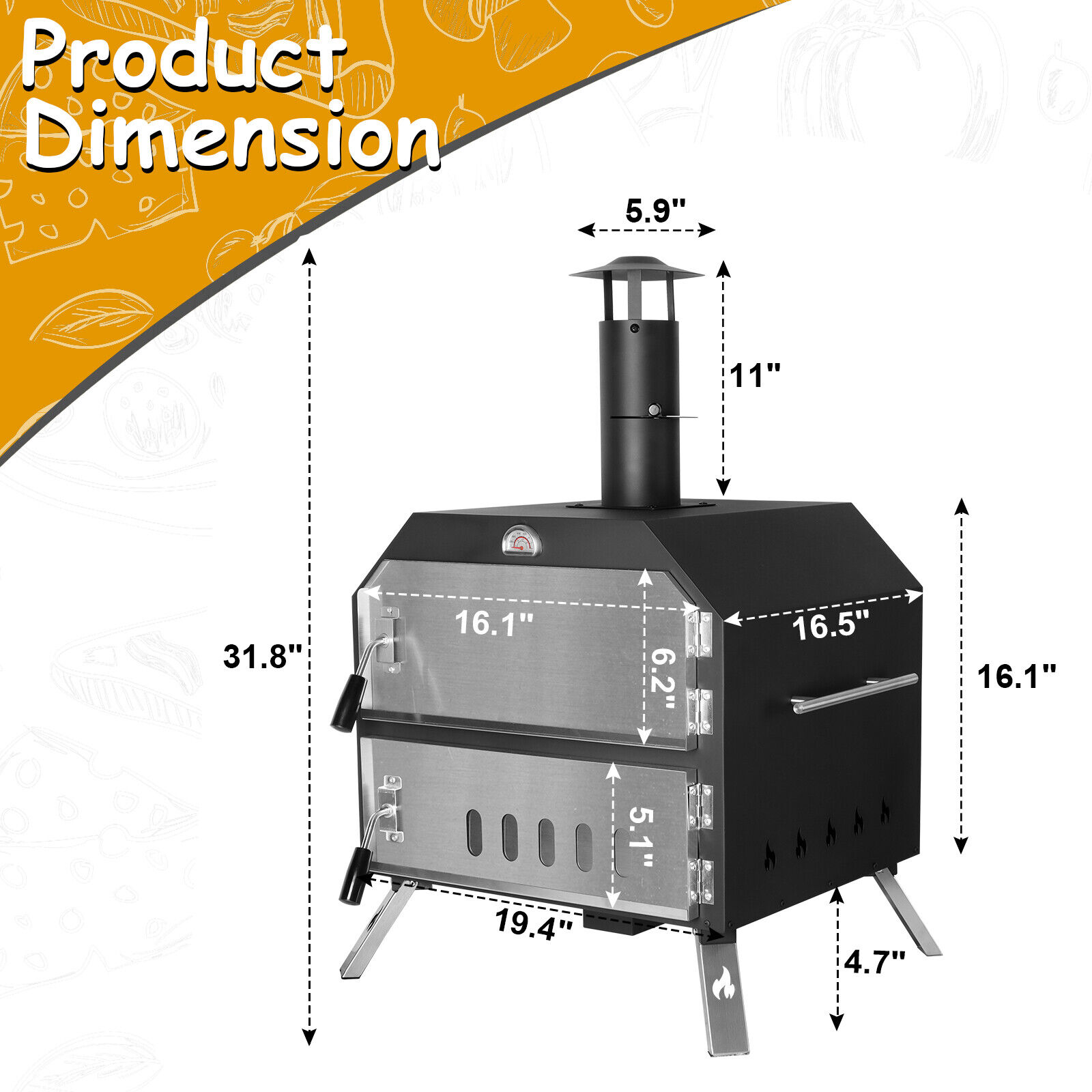 Portable Outdoor Wood Fired Pizza Oven with Fold-up Legs