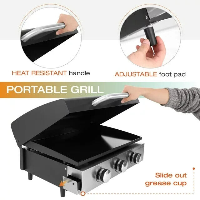Portable Flat Top Gas Grill - 3 Burner