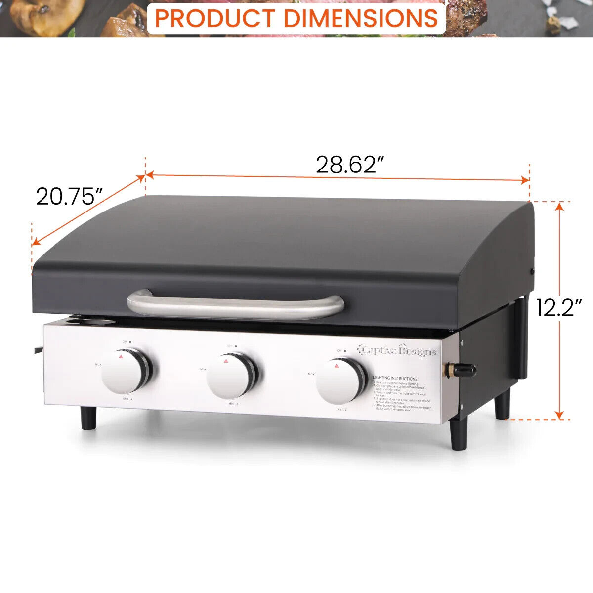 Portable Flat Top Gas Grill - 3 Burner