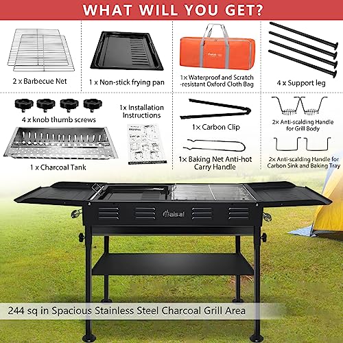 Baisal Portable Charcoal BBQ Grill, Foldable Camping Hibachi