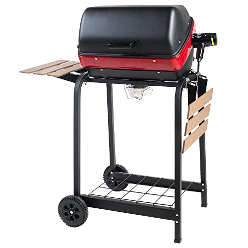 Portable Electric Cart Grill with Folding Tables - Red