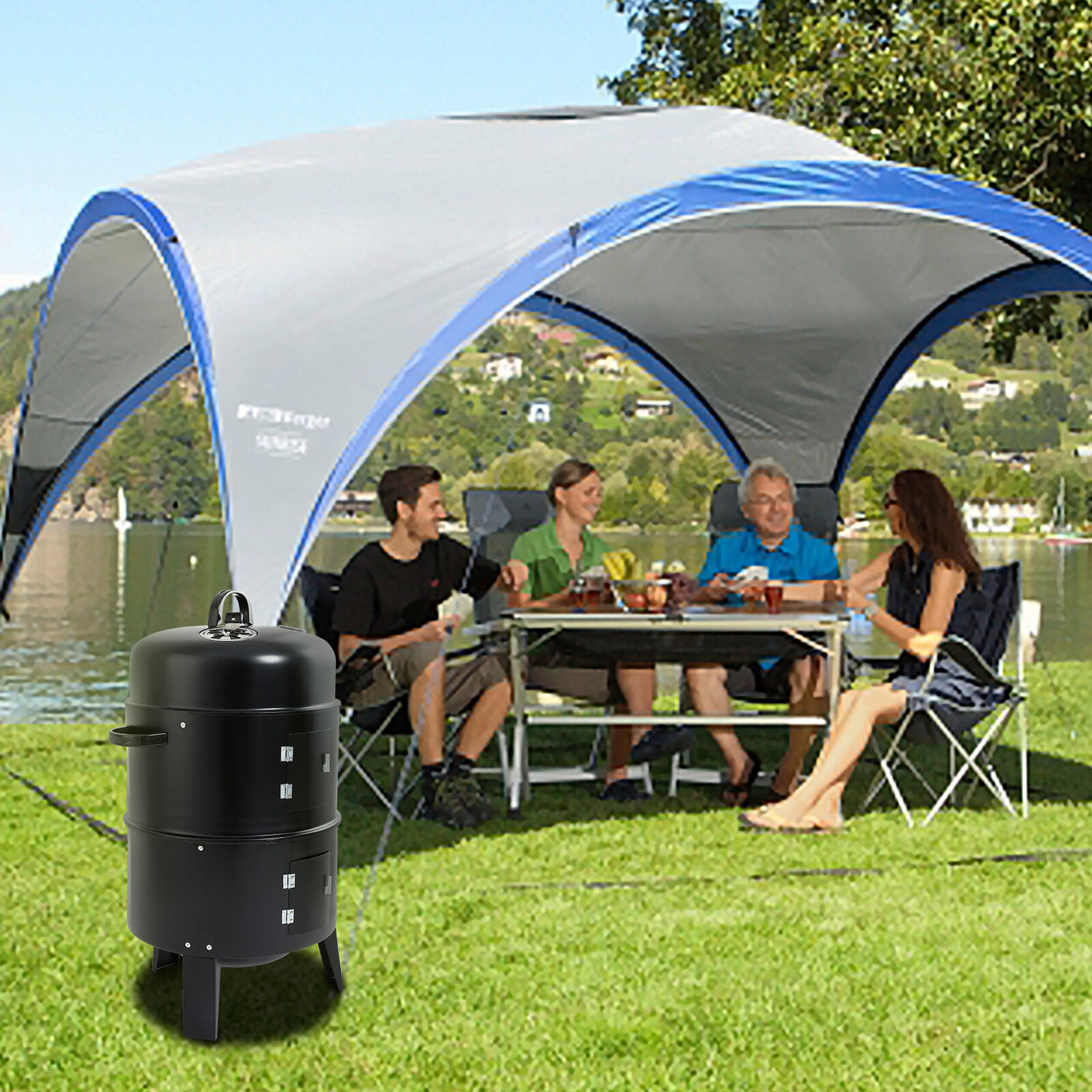 32" Outdoor Vertical 3in1 Charcoal Smoker BBQ