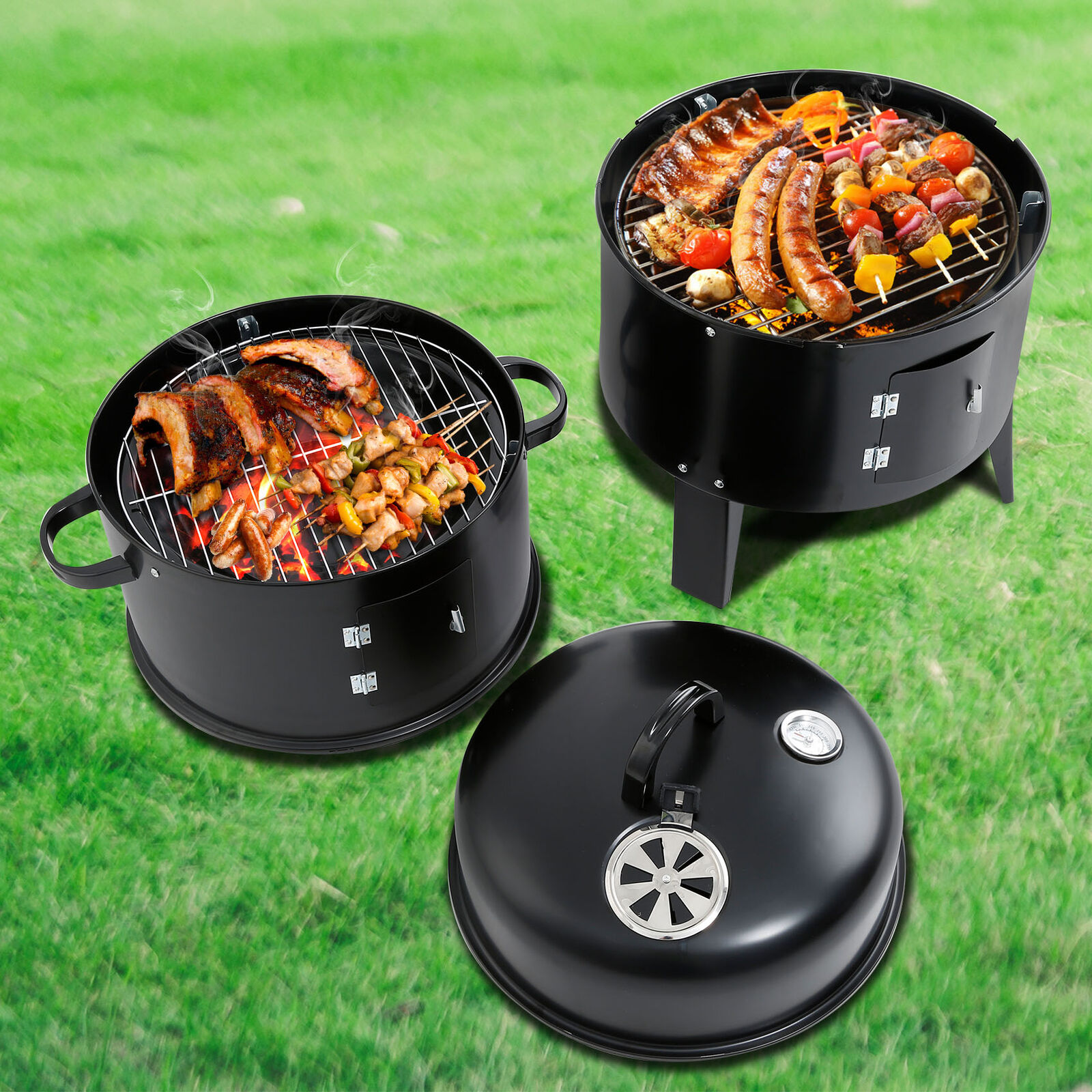 32" Outdoor Vertical 3in1 Charcoal Smoker BBQ
