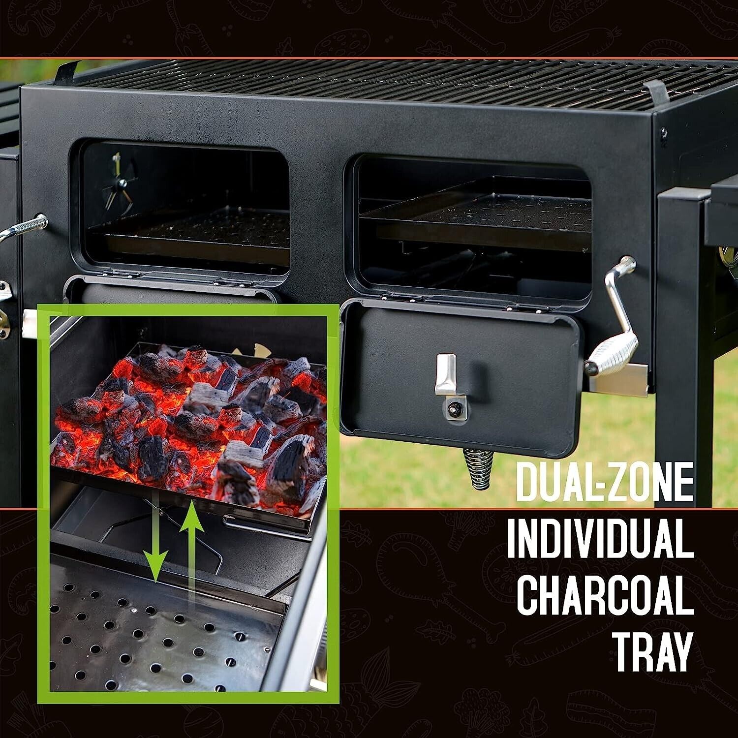 Oversize Heavy Duty Charcoal BBQ Grill with Trays