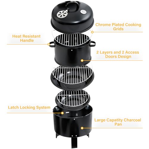 Tengchang 32" Charcoal Smoker BBQ Grill: Outdoor Cooker