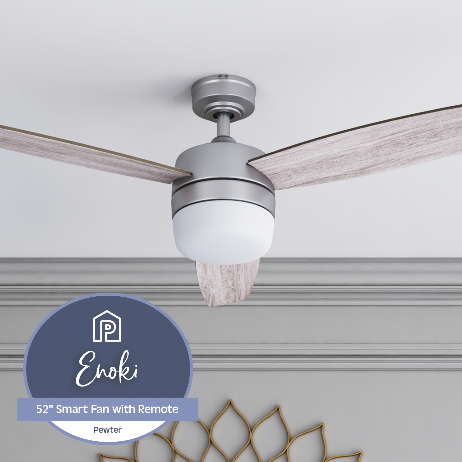 Enoki Pewter Smart Ceiling Fan with Light