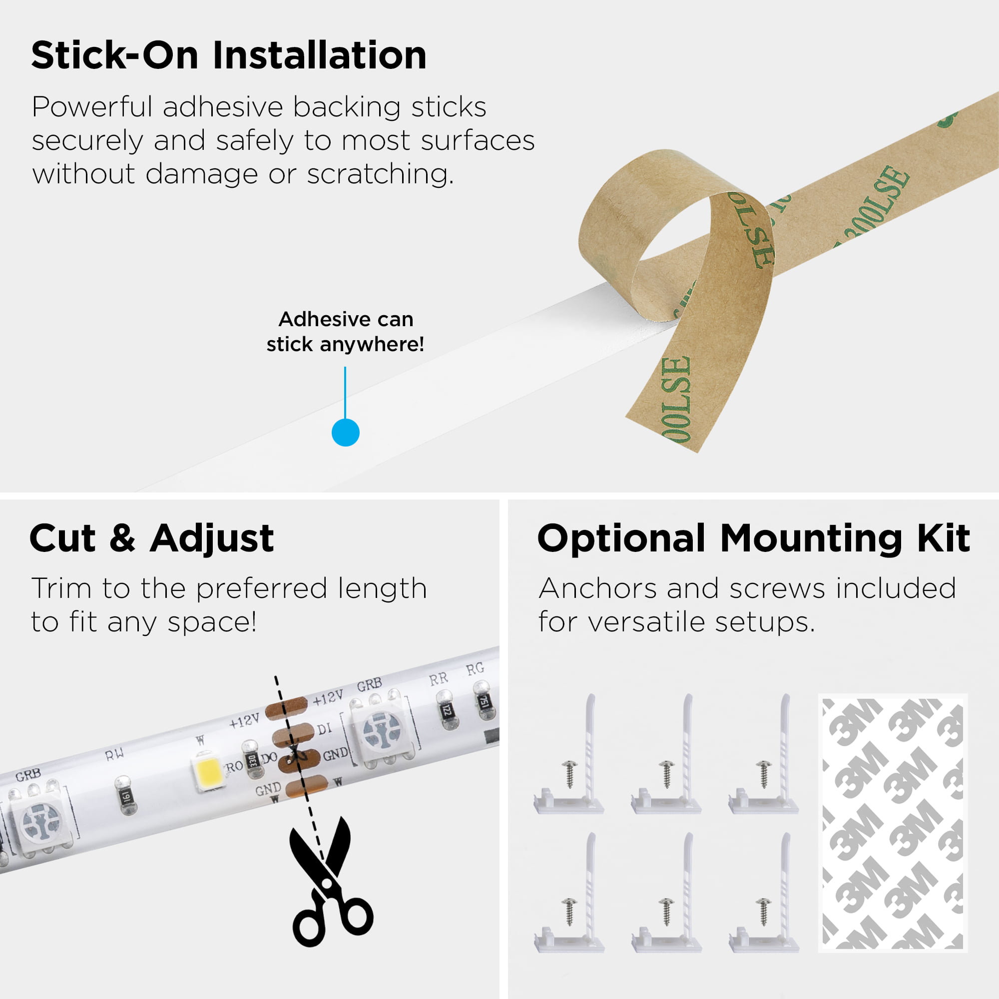 16ft Smart RGBW Strip Lights with Sound-Sync