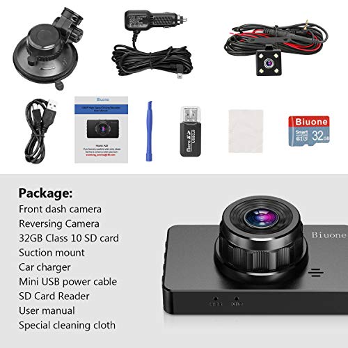 Dual Dash Cam, 1080P FHD Front and Rear Cameras