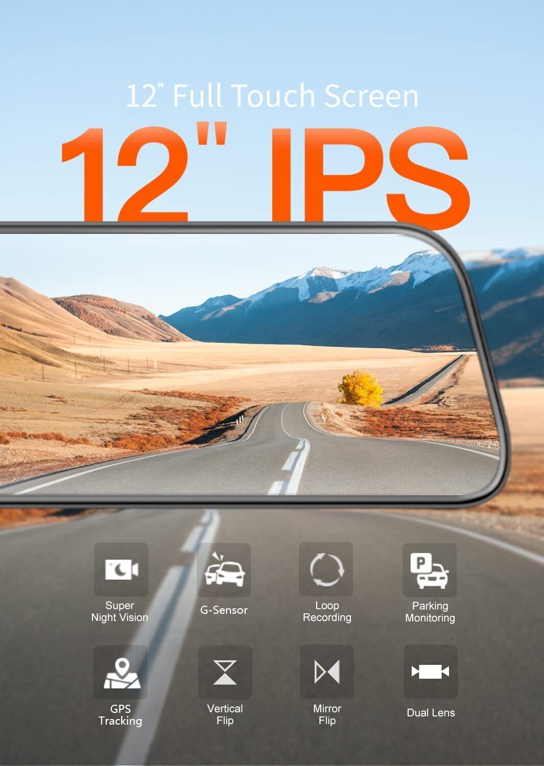 12" Dual Cameras WOLFBOX G840S Mirror Dash Cam