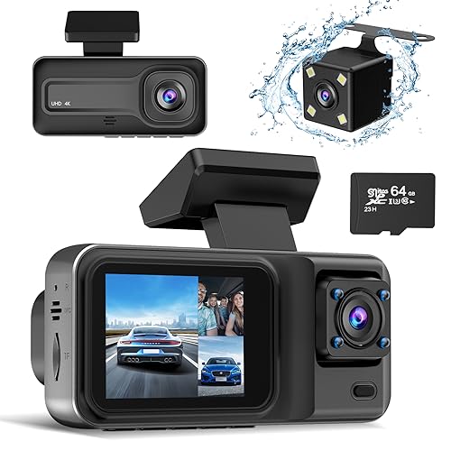4K 3-Channel Dash Cam, Front & Rear Cameras