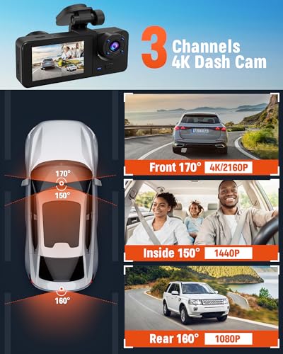 3 Channel 4K Full HD Triple Dash Cam