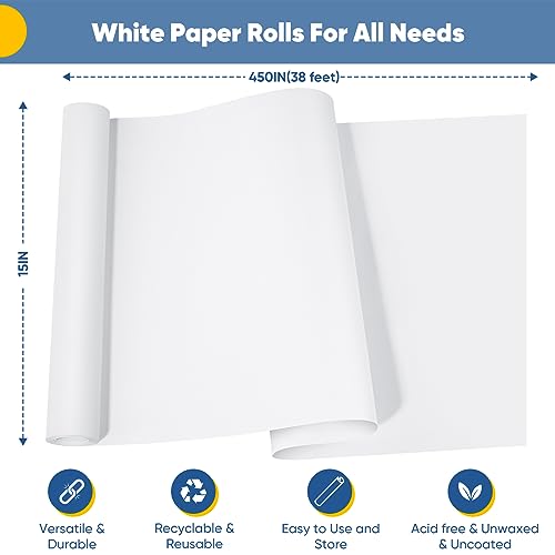 White Kraft Paper Roll 15" x 450" for Crafts