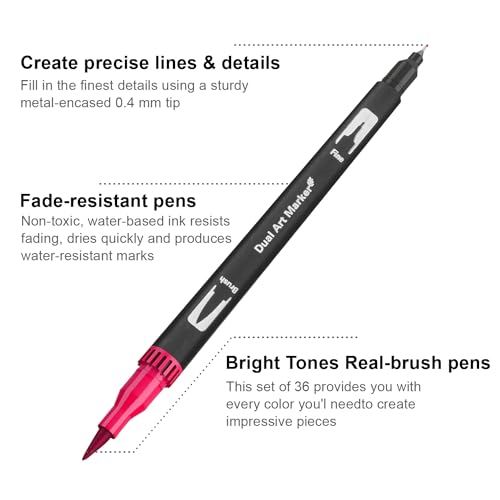 Dual Tip Brush Marker Set for Adult Coloring