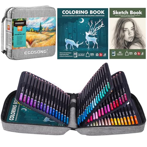 132 Colored Pencils Set with Sketchbook for Artists