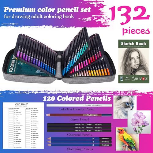 132 Colored Pencils Set with Sketchbook for Artists