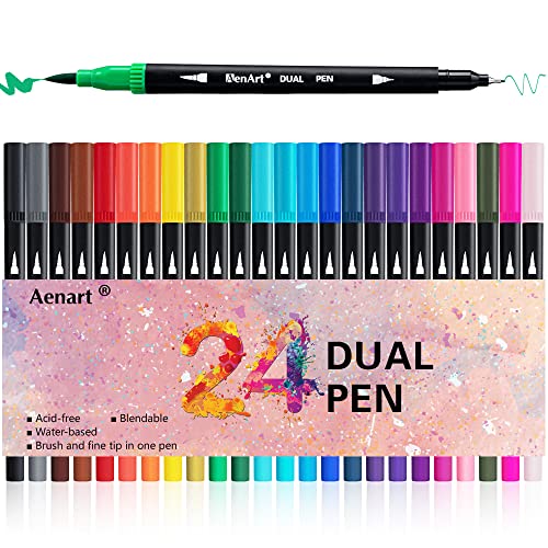 24 Dual-Tip Brush Markers for Coloring and Journaling