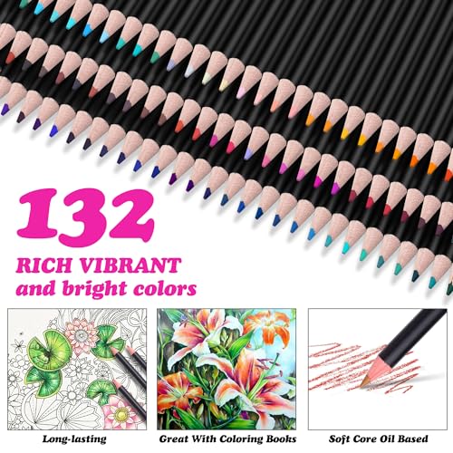 132 Colored Pencils Set with Sketchbook for Artists
