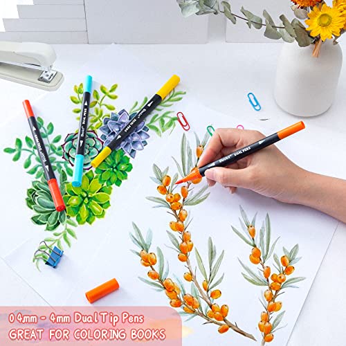 24 Dual-Tip Brush Markers for Coloring and Journaling