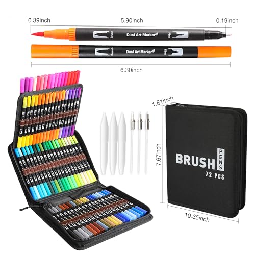 72 Double Tip Brush Marker Pens Set for Art-Coloring