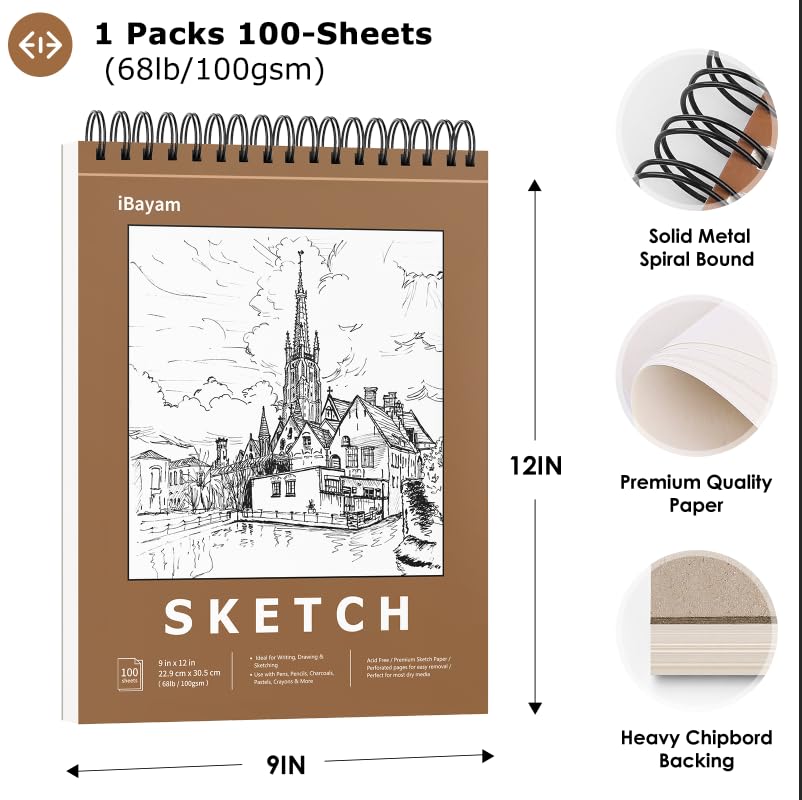Premium Spiral Bound Sketchbook Set, 9" x 12