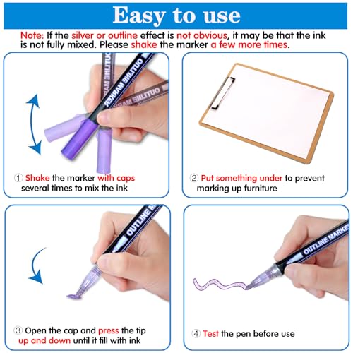 Glittery Double Line Markers Set: 12 Metallic Colors