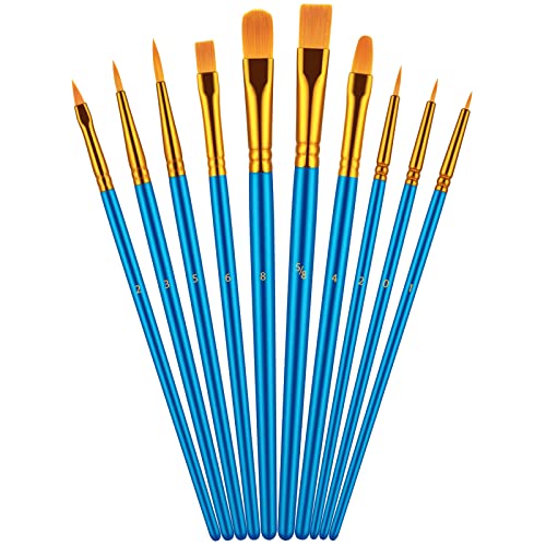 10-Piece Round Pointed Paint Brush Set, Blue