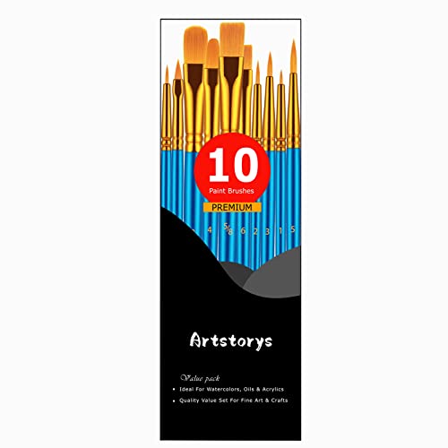 10-Piece Round Pointed Paint Brush Set, Blue